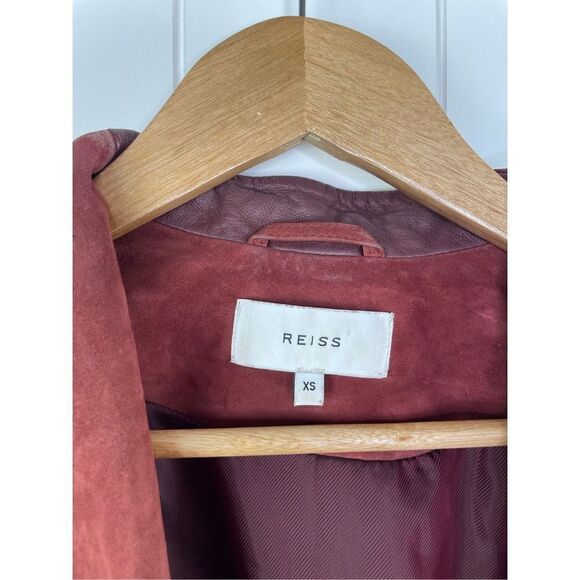 Reiss Willow Goat Suede Wrap Belted Tie Brick Red Jacket XS Leather Coat Kimono - Picture 2 of 11